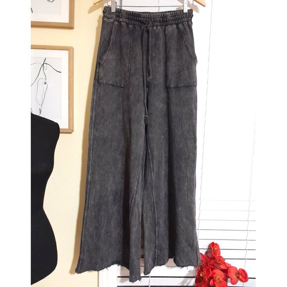 Three Bird Nest Baggy Wide Leg 2 Pocket Acid Wash Sweats Women's Medium - Picture 2 of 6